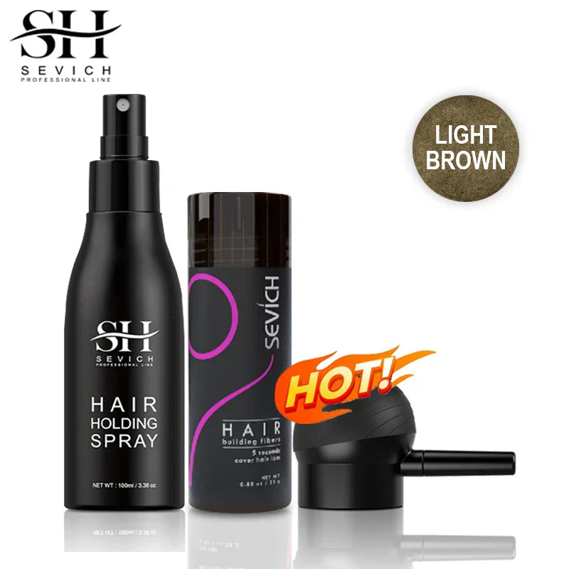 Sevich 3pcs/Lot Hair Fiber Powder+Hair Styling Spray+Nozzle Applicator Pump Keratin Hair Building Fiber Powder Hair Loss Product