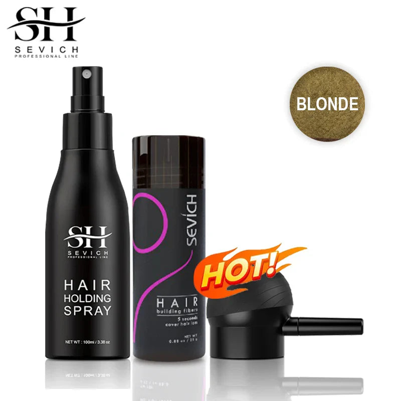 Sevich 3pcs/Lot Hair Fiber Powder+Hair Styling Spray+Nozzle Applicator Pump Keratin Hair Building Fiber Powder Hair Loss Product